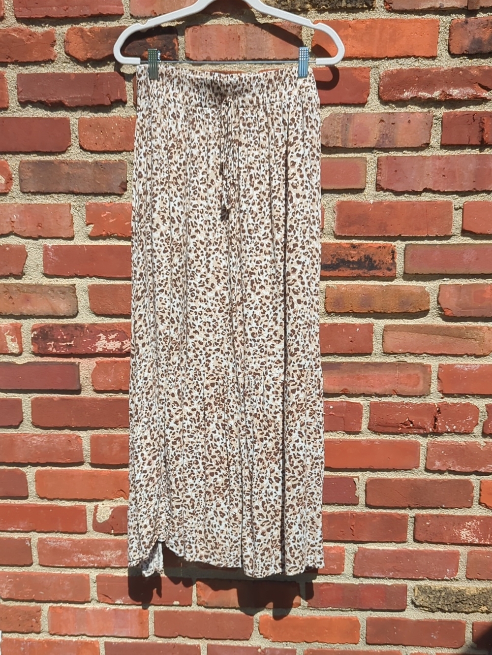 First Love Cream and Brown Leopard Print Midi Skirt
